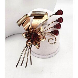 Vintage Sterling Silver with Rose Gold Vermeil Plum Rhinestone Floral Brooch 40s